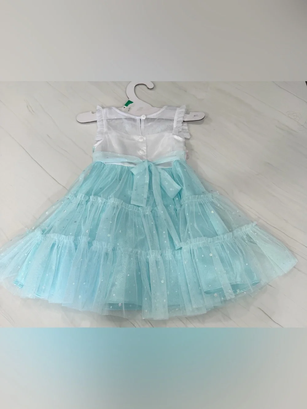 Jona Michelle Aqua Tulle Party Dress with Pastel Floral Bodice
